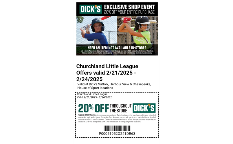 Churchland Little League weekend at Dick's Sporting Goods